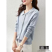 【Jilli~ko】通勤風氣質清新減齡波浪翻領針織衫 J9325  FREE 藍色