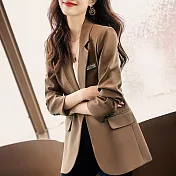 【MsMore】 韓版OL時尚休閒長袖寬鬆西服中長版外套# 113753 2XL 咖色