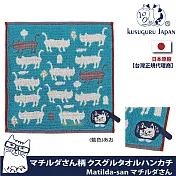 【Kusuguru Japan】日本眼鏡貓Matilda-san系列剪影款絨毛刺繡提花毛巾手帕  -藍色款