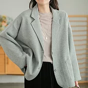 【ACheter】 韓版秋季華夫格休閒寬鬆顯瘦經典純色百搭長袖中長版西裝外套# 113711 XL 灰色