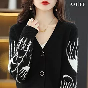 【AMIEE】小香風仿羊絨黑白拚色針織衫(KDT-5348) F 黑色