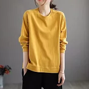 【ACheter】 圓領純色百搭長袖t恤大碼寬鬆顯瘦簡約中長上衣 # 113935 M 黃色