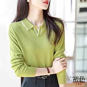 【初色】翻領線條長袖針織衫上衣-共4色-63556(F可選) F 綠色