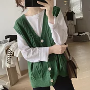 【MsMore】 韓版春秋新款寬鬆顯瘦麻花v領針織衫背心外套# 113356 FREE 綠色