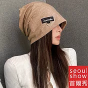 seoul show首爾秀 韓系雙層棉質布標堆堆帽 棕咖