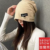 seoul show首爾秀 韓系雙層棉質布標堆堆帽 米黃