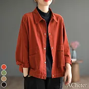 【ACheter】 簡約大碼休閒水洗棉布純色工裝短款外套上衣# 114050 M 橘紅