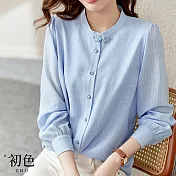 【初色】寬鬆燙金提花襯衫上衣-共2色-63721(M-2XL可選) XL 藍色