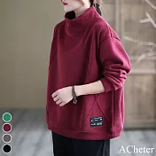 【ACheter】 秋冬季加絨高領T寬鬆大碼保暖長袖短版上衣# 114131 XL 紅色