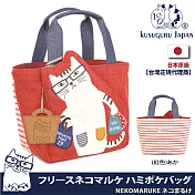 【Kusuguru Japan】日本眼鏡貓NEKOMARUKE貓丸系列羊絨質感立體貓耳萬用手提包(加贈皮質造型掛飾)  -紅色