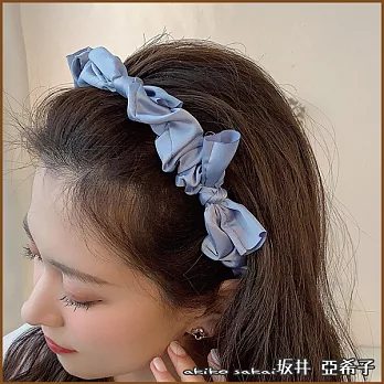『坂井.亞希子』日系甜美蝴蝶結褶皺造型髮箍 -藍色