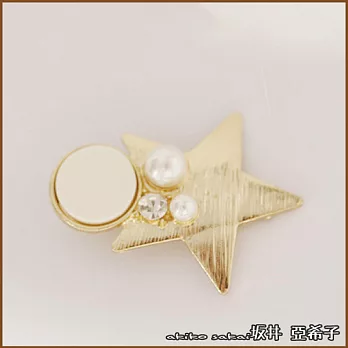 『坂井.亞希子』簡約拉絲幾何珍珠造型鑲鑽髮夾 -五角星款