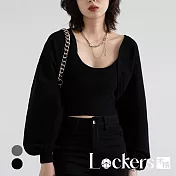 【Lockers 木櫃】秋季針織吊帶燈籠袖開衫兩件套裝 L111101707 L 黑色