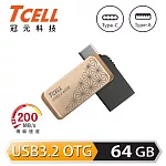 TCELL 冠元-Type-C USB3.2 64GB 雙介面OTG大正浪漫隨身碟 麻葉紋金