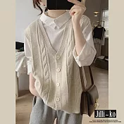 【Jilli~ko】新款減齡寬鬆顯瘦麻花針織V領背心開衫 J9570  FREE 杏色