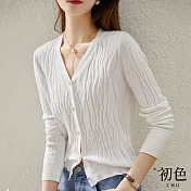 【初色】V領休閒線條設計針織開衫上衣-共3色-63850(F可選) F 白色