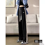 【Jilli~ko】INS秋冬新款繫帶寬鬆直筒闊腿運動長褲 J9634  FREE 黑色