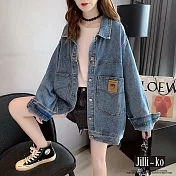 【Jilli~ko】韓版BF工裝夾克寬鬆中長款牛仔外套 J9609  FREE 藍色