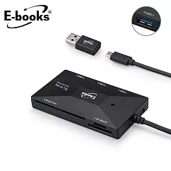 E─books T46 Type C+USB3.2 晶片複合讀卡機+3孔HUB贈USB接頭 黑