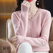 【初色】圓領寬鬆修身針織衫外套-共4色-63895(F可選) F 粉色