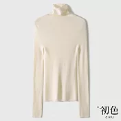 【初色】堆堆領針織修身毛衣上衣-共4色-63872(F可選) F 白色