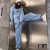【Jilli~ko】兩件套時尚休閒寬鬆抽繩連帽衛衣套裝 J9597  FREE 藍色