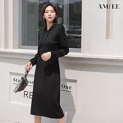 【AMIEE】設計感顯瘦舒適連身洋裝(KDDQ─823) 2XL 黑色
