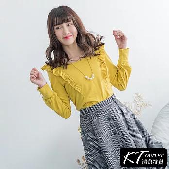 【KT】荷葉邊溫柔軟軟棉質T恤 XL-2XL  XL 薑黃色