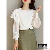 【Jilli~ko】荷葉邊設計感圓領雪紡衫 J8682  FREE 白色