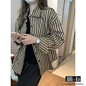 【Jilli~ko】復古鹽系設計感寬鬆休閒直條紋襯衫 J9730 FREE 圖片色