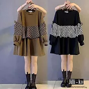 【Jilli~ko】棋盤格設計中長款大襬寬鬆衛衣 J9756 FREE 淺咖色