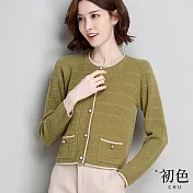 【初色】方格壓紋短款針織開衫外套-共4色-64344(F可選) F 綠色