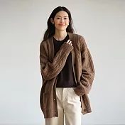 旅途原品 文藝復古100%澳洲美麗諾羊毛針織開衫外套女冬毛衣 M L-XL L-XL 焦茶棕