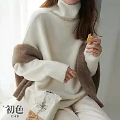 【初色】高領寬鬆顯瘦素色套頭保暖針織衫上衣-共5色-65071(F可選) F 白色