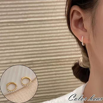 【卡樂熊】S925簡約小巧珍珠排造型耳環/耳扣- 金色