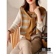 【Jilli~ko】新款假兩件披肩式拼接條紋針織上衣 J9818  FREE 圖片色