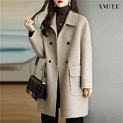 【AMIEE】簡約顯瘦修身毛呢外套(KDCQ-2143) XL 淺灰色
