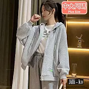 【Jilli~ko】華夫格韓版休閒寬鬆拉鏈衛衣外套 J9511  FREE 淺灰色