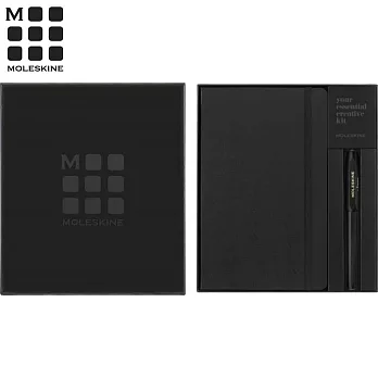 MOLESKINE KAWECO鋼珠筆+L型橫線筆記本禮盒- 黑
