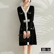 【Jilli~ko】V領名媛小香風氣質套頭針織連衣裙 J9868  FREE 黑色