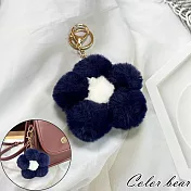 【卡樂熊】親膚毛絨花朵造型鑰匙圈吊飾/墜飾(三色)- 藍白色