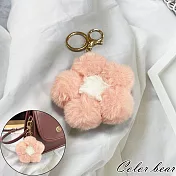 【卡樂熊】親膚毛絨花朵造型鑰匙圈吊飾/墜飾(三色)- 粉白色