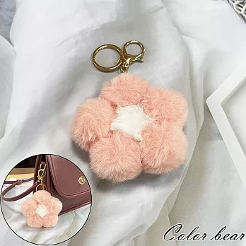 【卡樂熊】親膚毛絨花朵造型鑰匙圈吊飾/墜飾(三色)- 粉白色