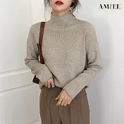 【AMIEE】修身顯瘦半高領打底衫(KDTQ-9408) F 駝色