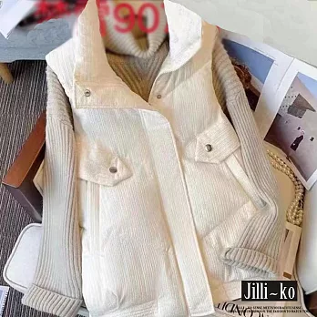 【Jilli~ko】不規則拼接緹花寬鬆大碼羽絨棉馬甲 J9920  FREE 白色