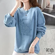 【初色】圓領大象印花寬鬆T恤上衣-共2色-64567(M-2XL可選) XL 藍色