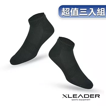 【LEADER】ST-03 台灣製 經典素色款 休閒運動短襪 超值3入組  黑色