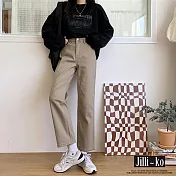 【Jilli~ko】高腰直筒顯瘦寬鬆卡其牛仔九分褲 M-XL J9910 L 卡其色