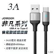 JOYROOM S-UC027A10 非凡系列 3A快充 USB-A to Type-C鋁合金尼龍編織線 1.2M-黑