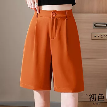 【初色】中大碼薄款冰絲涼感高腰闊腿西裝短褲-共4色-62812(M-2XL可選) L 橘色